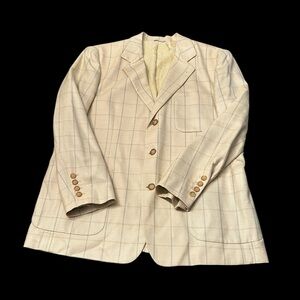 Henry Jacobson 3-Button Beige Window Pane Silk Wool Linen Sport Blazer Jacket L